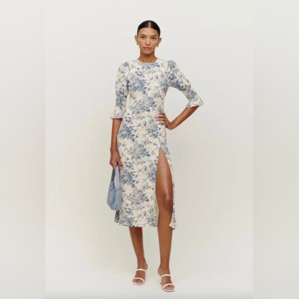 REFORMATION Carolena Dress Pompadour Print 10 - Picture 5 of 10